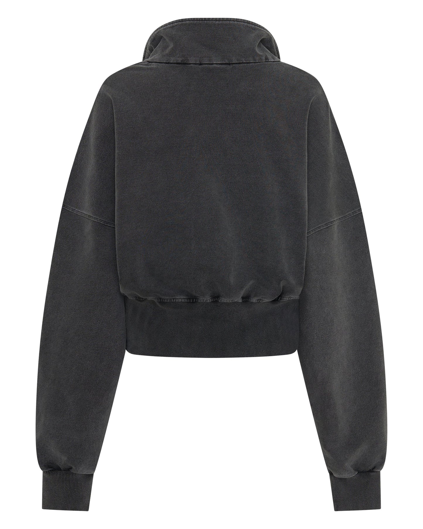 SŚAINT || Acid Wash 1/4 Zip Crop Jumper - Charcoal