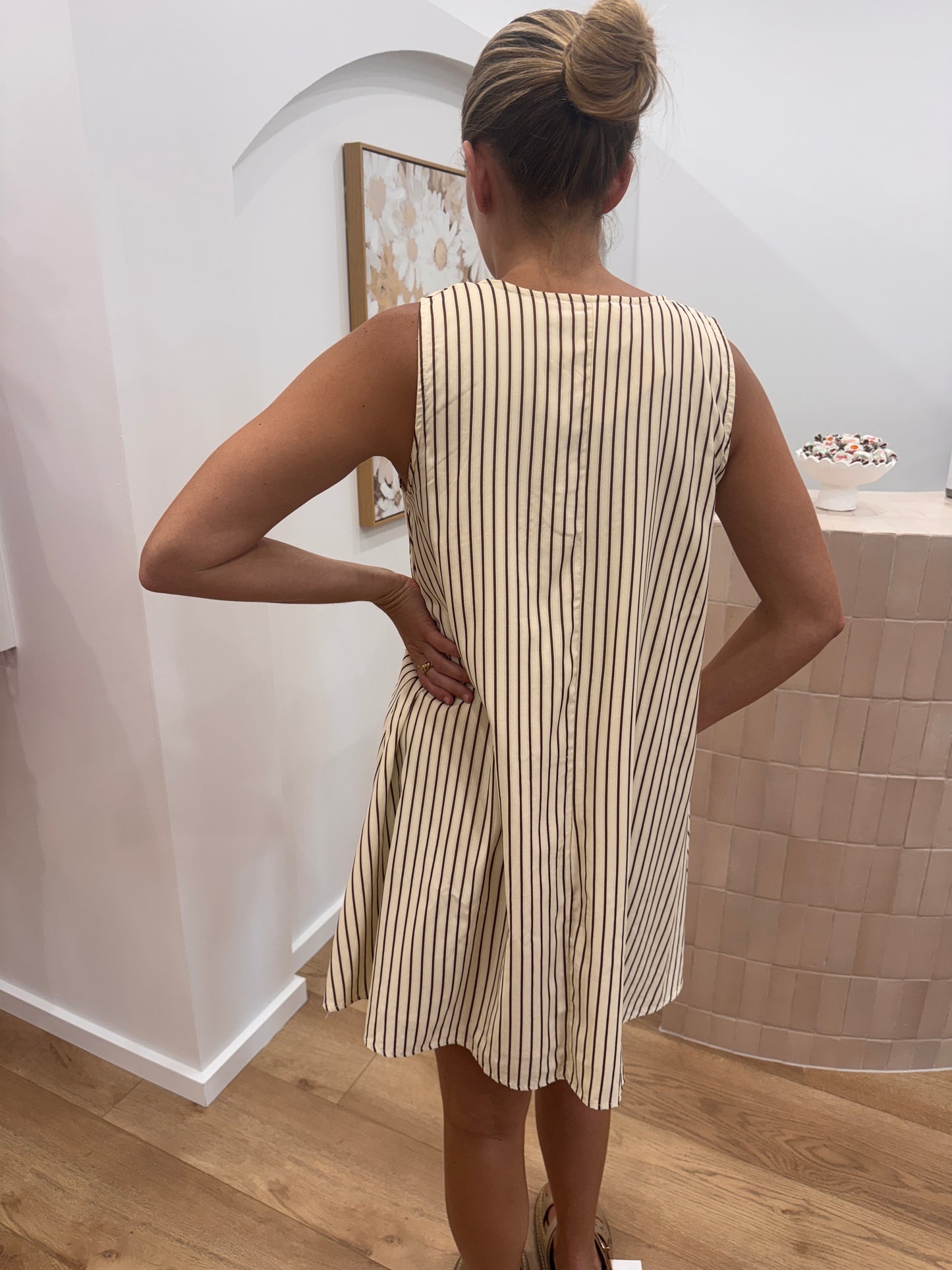 Annie Shift Dress - Cream + Brown