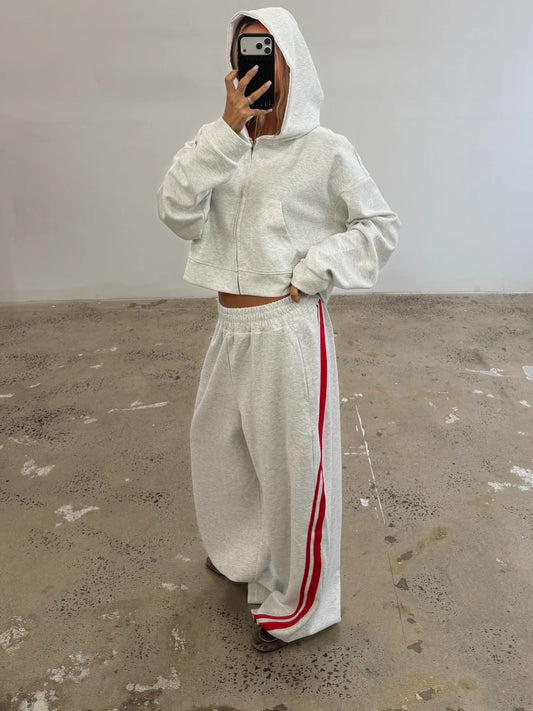 SÅšAINT || Cropped Hoodie - Grey + Red