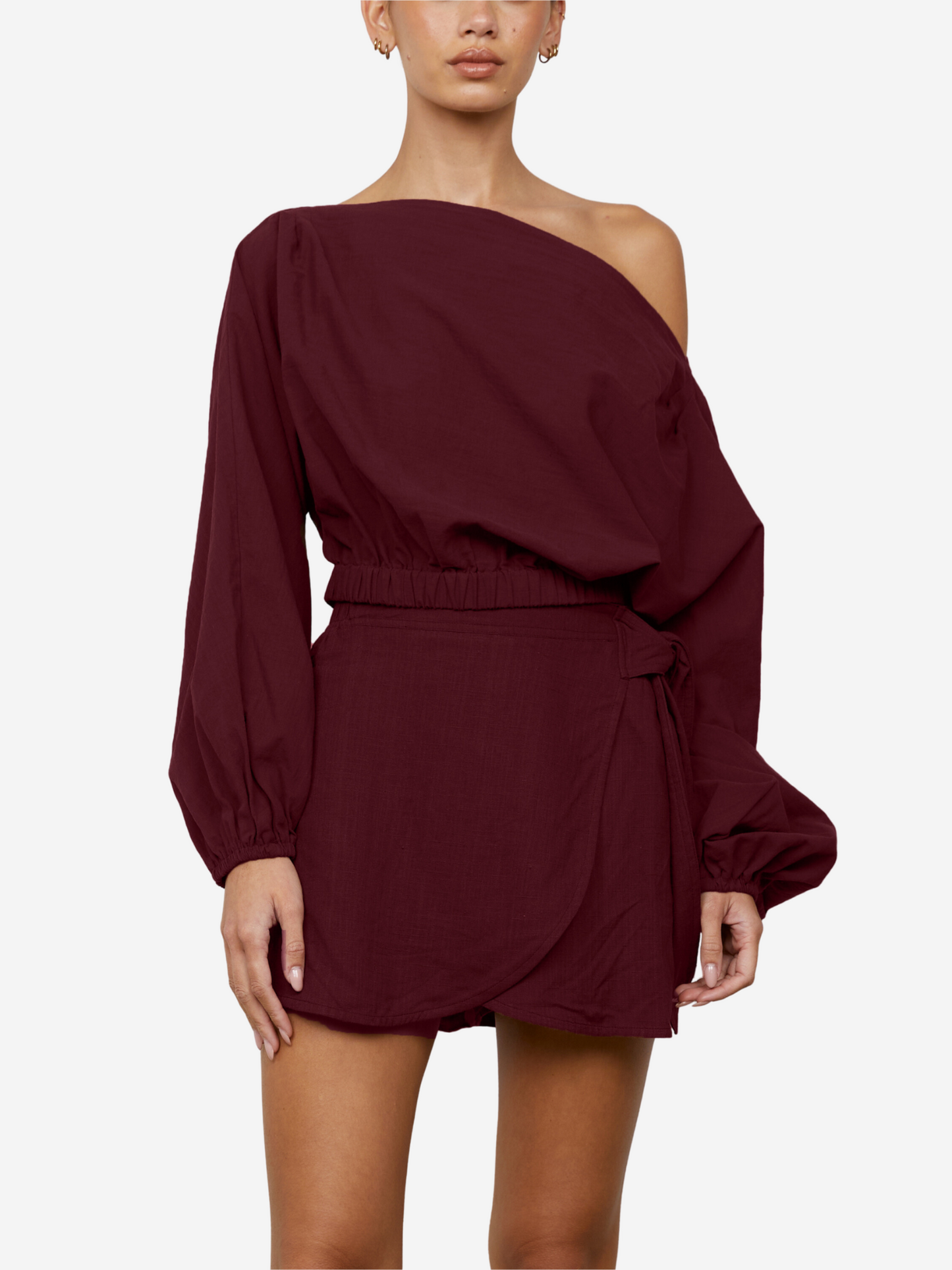 Monroe One Shoulder Top - Wine