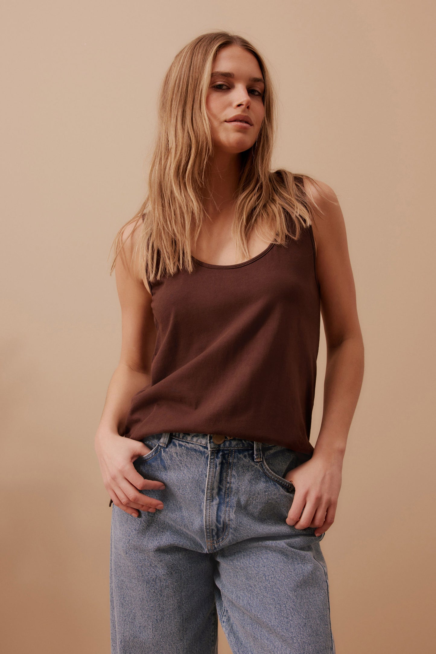 Ceres Life || Bloom Slouchy Scoop Tank - Chocolate