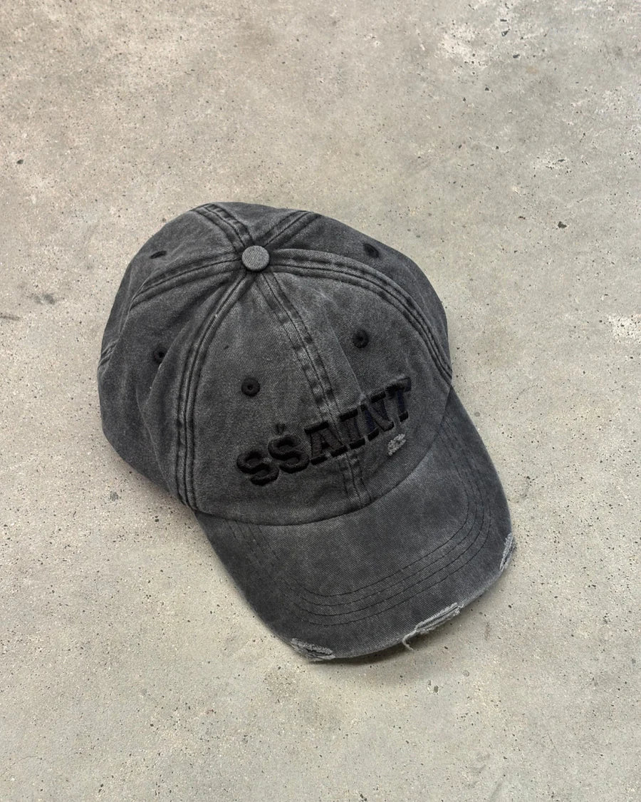 SŚAINT Logo Cap - Black Acid Wash