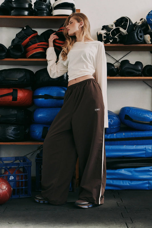 SŚAINT || Fight Night Wind Breaker Pant - Brown + Cream