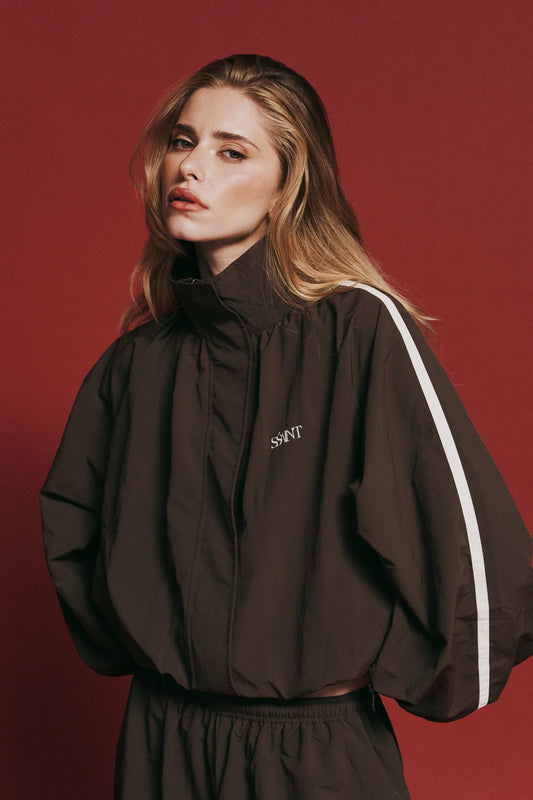 SŚAINT || Fight Night Zip Wind Breaker - Brown + Cream