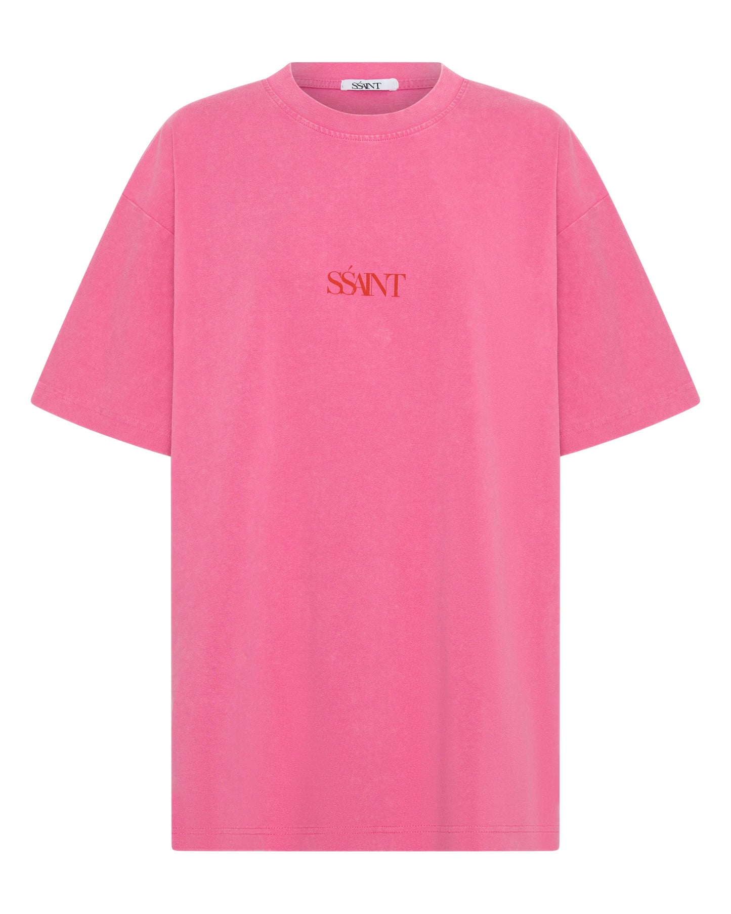 SŚAINT || No Vacancy Tee Dark Pink Acid Wash