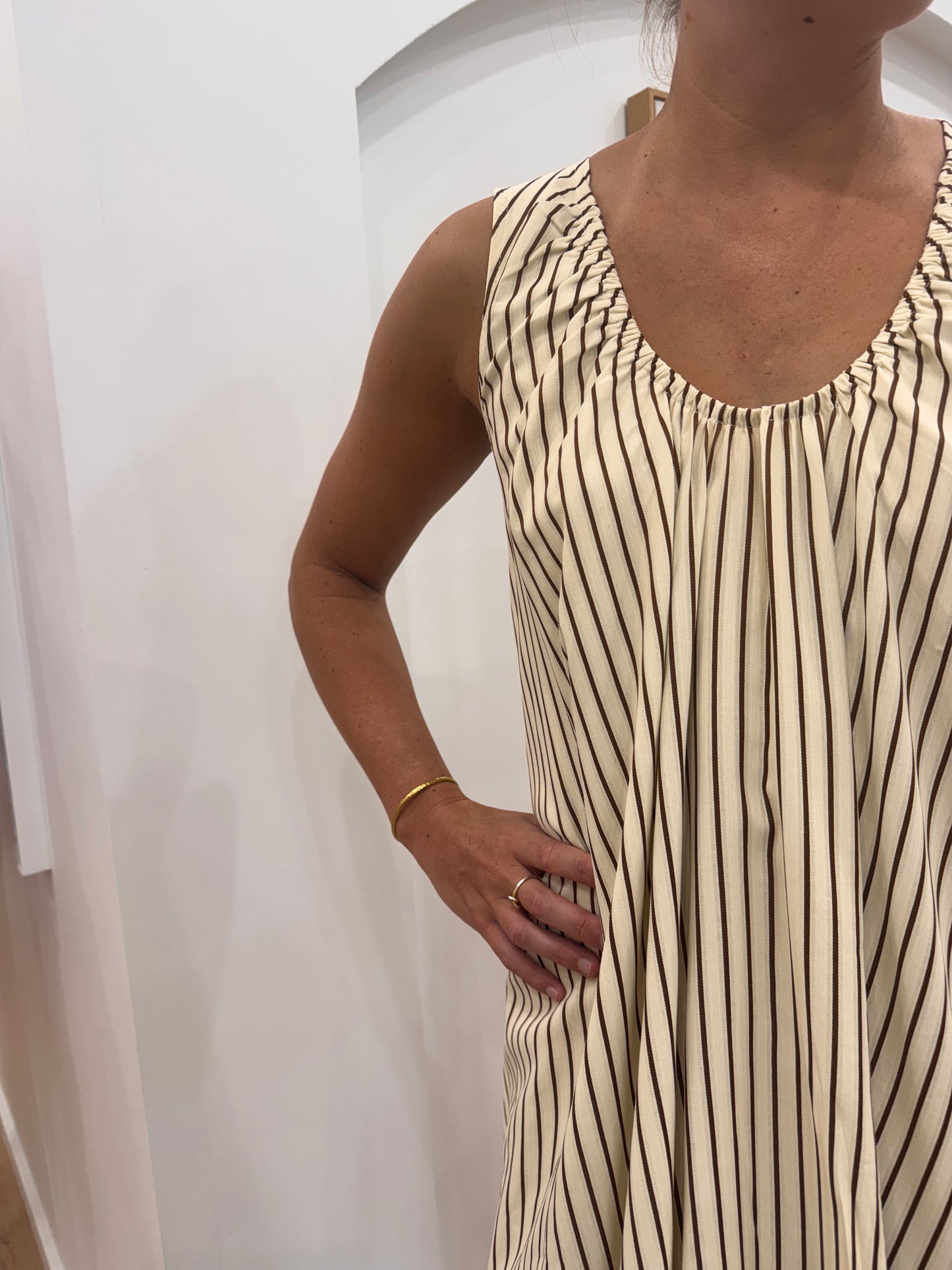 Annie Shift Dress - Cream + Brown