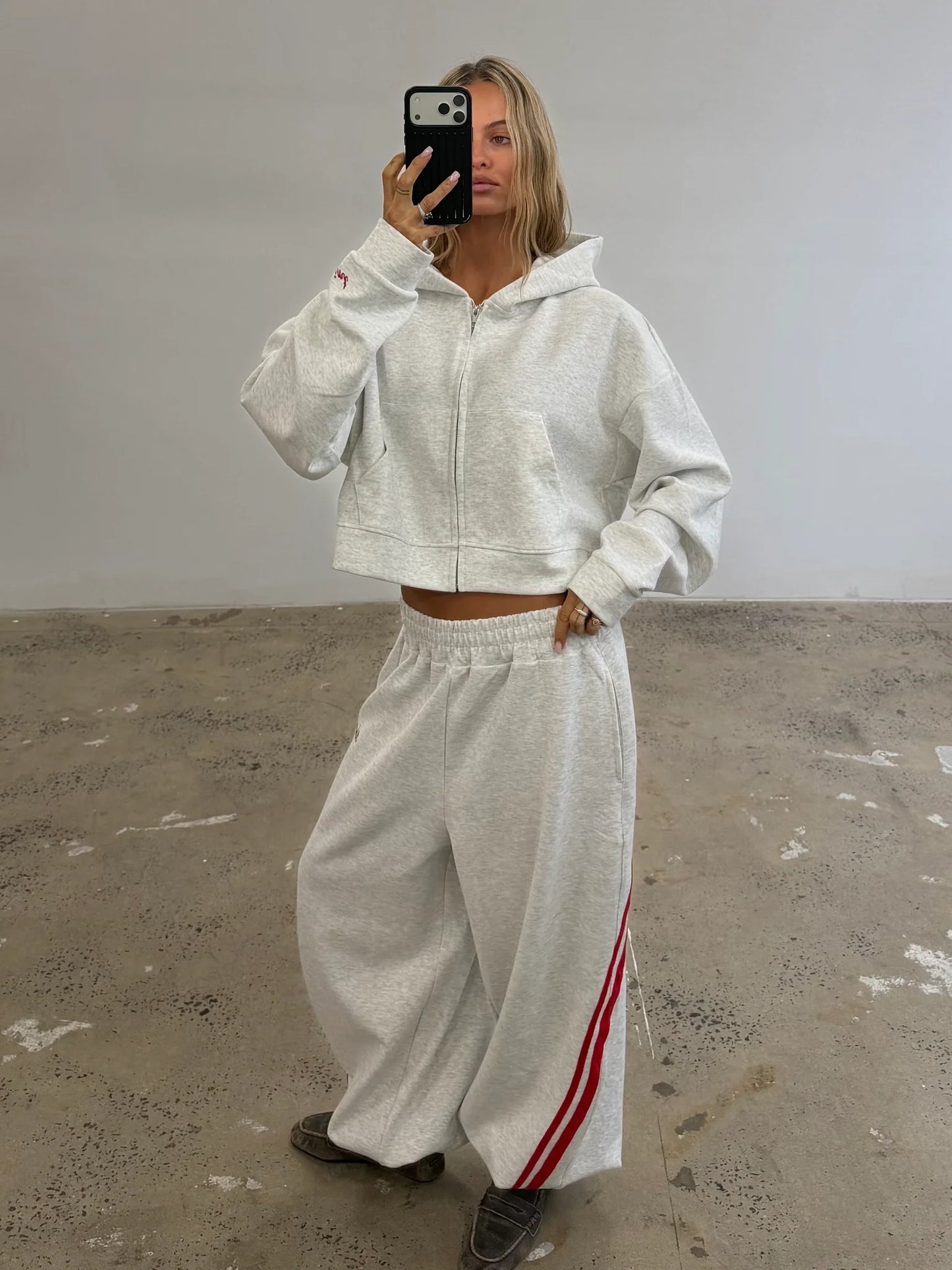 SŚAINT || Cropped Hoodie - Grey + Red