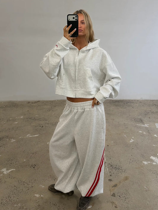 SŚAINT || Cropped Hoodie - Grey + Red