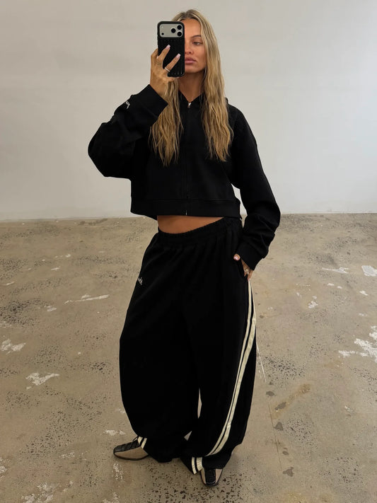 SŚAINT || Cropped Hoodie - Black + Butter