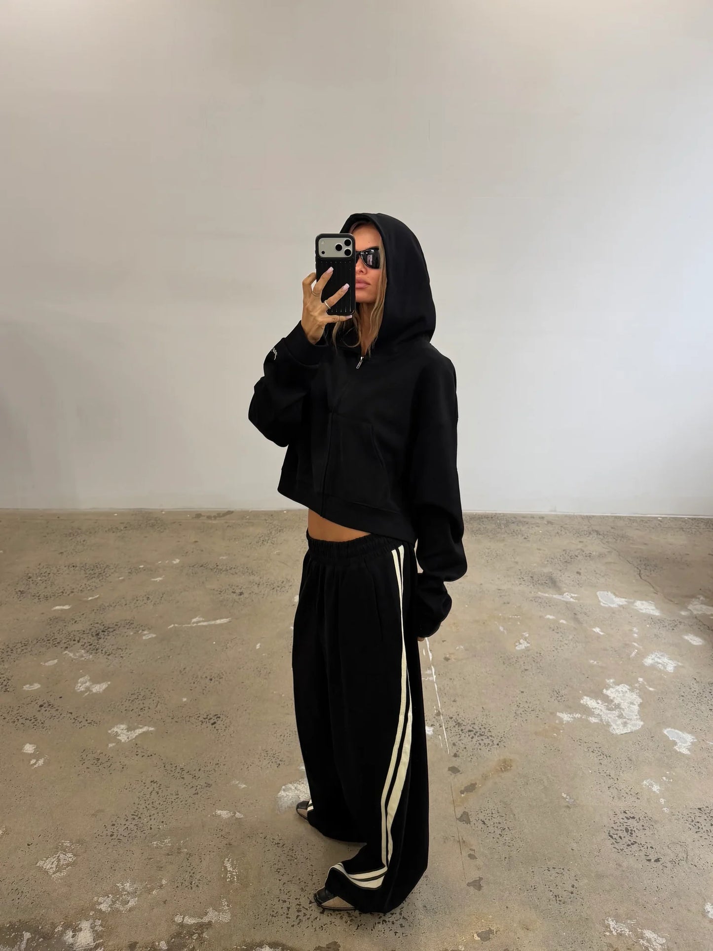 SŚAINT || Cropped Hoodie - Black + Butter