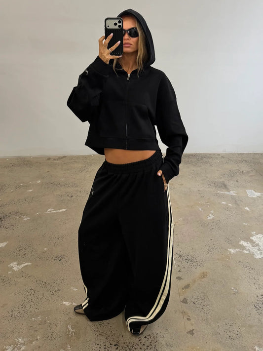 SŚAINT || Cropped Hoodie - Black + Butter
