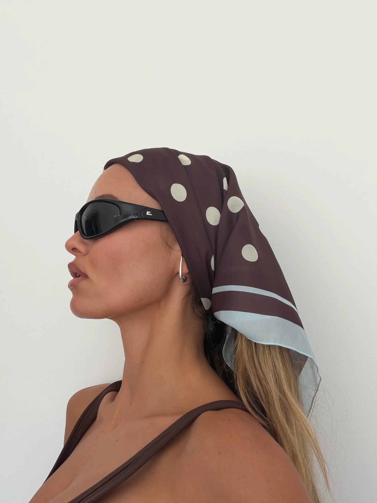 SŚAINT Polka Dot Head Scarf - Brown + Blue