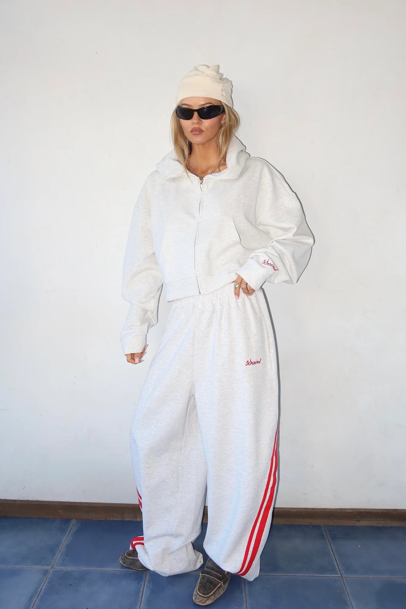 SŚAINT || Cropped Hoodie - Grey + Red