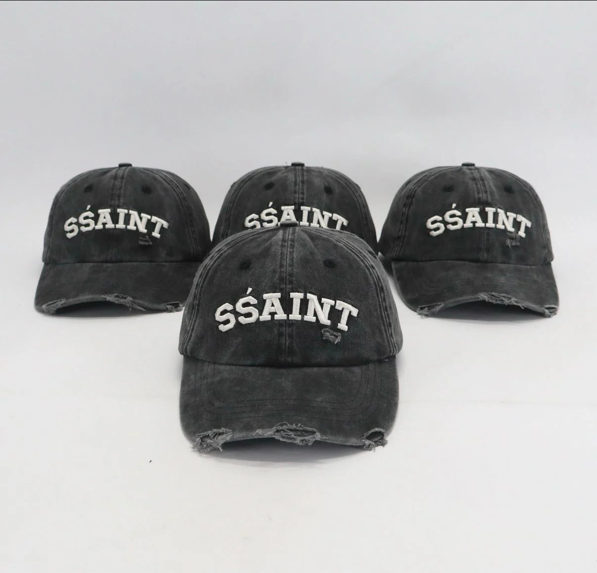 SŚAINT Logo Cap - Black + Cream Acid Wash