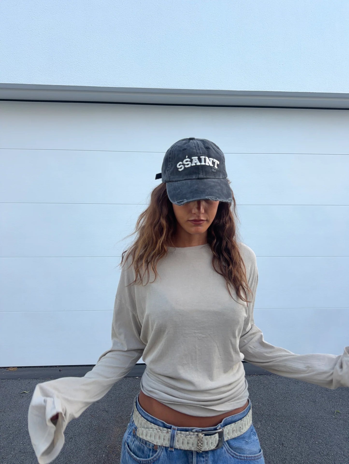 SŚAINT Logo Cap - Black + Cream Acid Wash