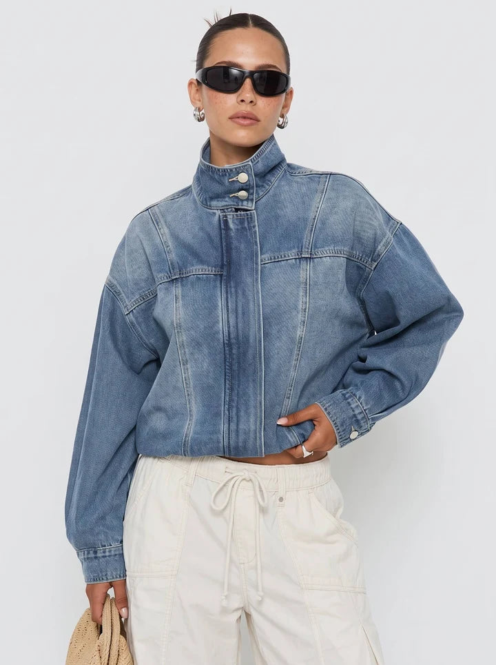 Annalise Denim Funnel Neck Jacket
