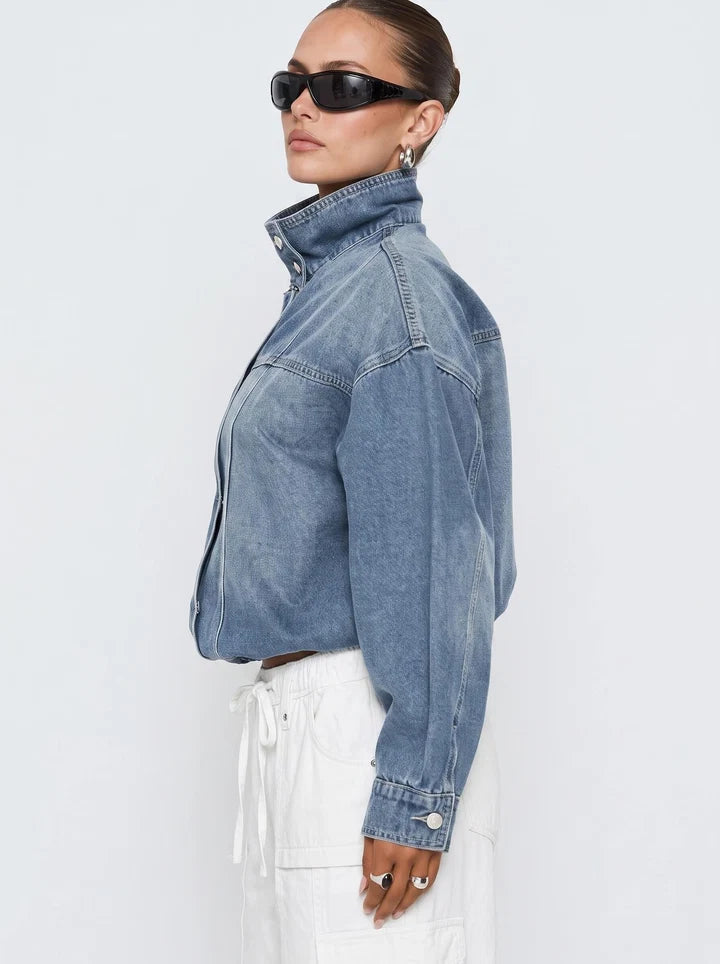 Annalise Denim Funnel Neck Jacket