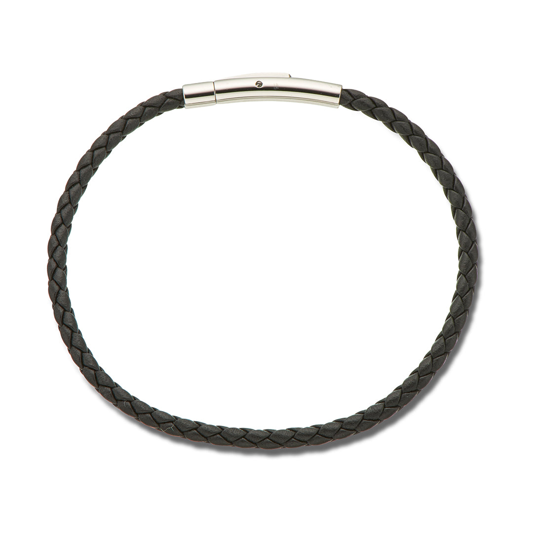 Black Leather Plaited Bracelet 19cm