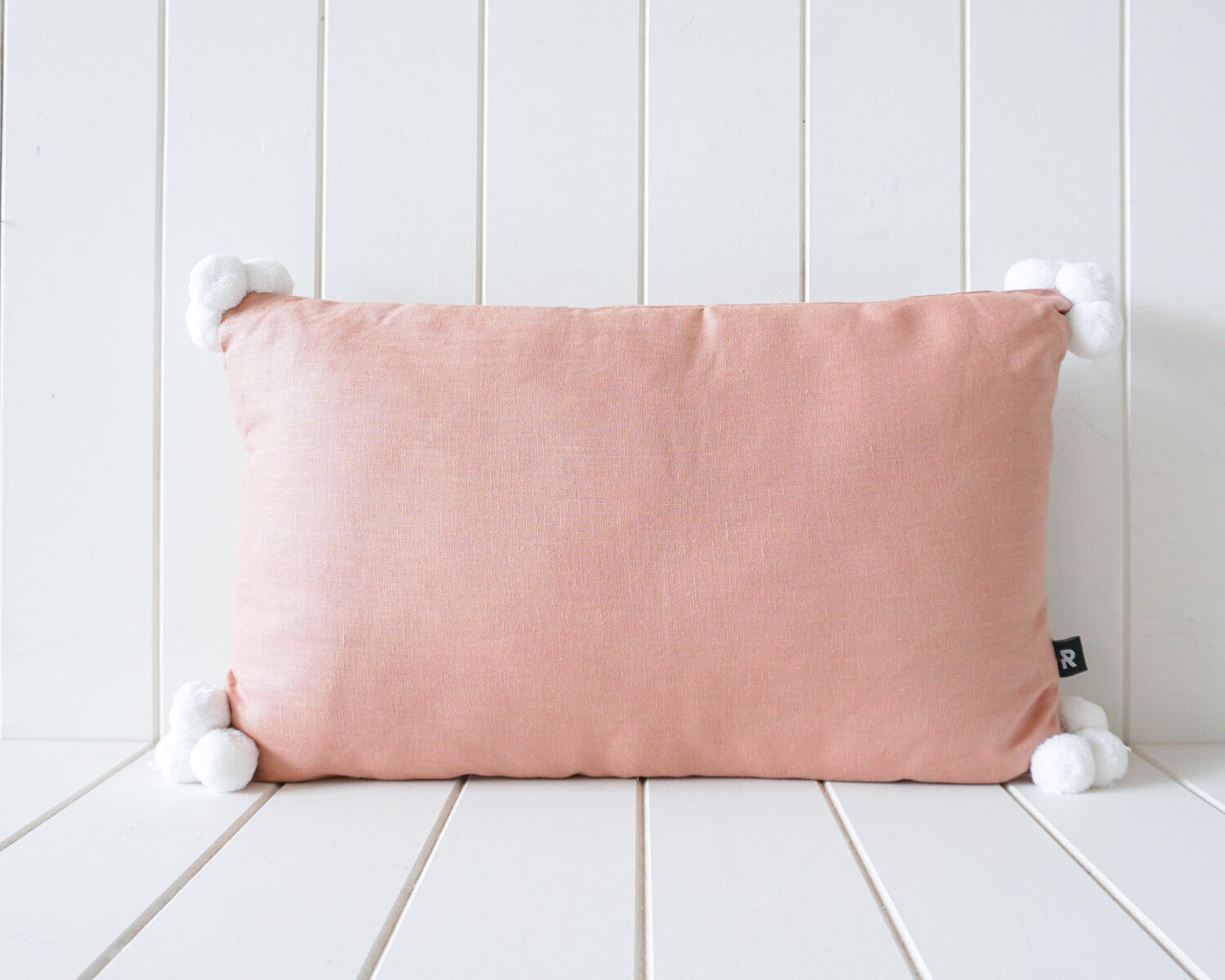 Pom Pom Indoor Cushion - Dusty & White- 50x30cm