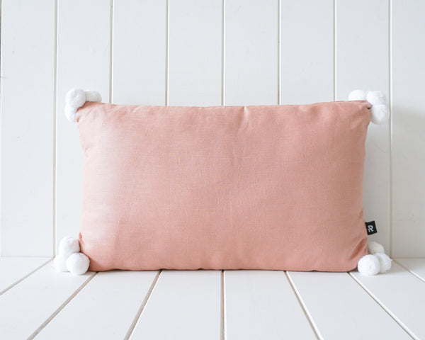 Pom Pom Indoor Cushion - Dusty & White- 50x30cm