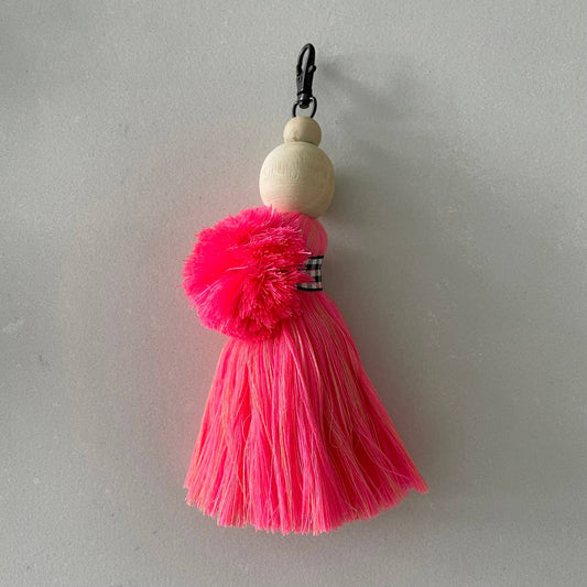 Tassel Pom Pom Fluro Pink